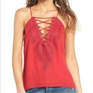 NWT WAYF red posie strappy lace trim tank top medium
